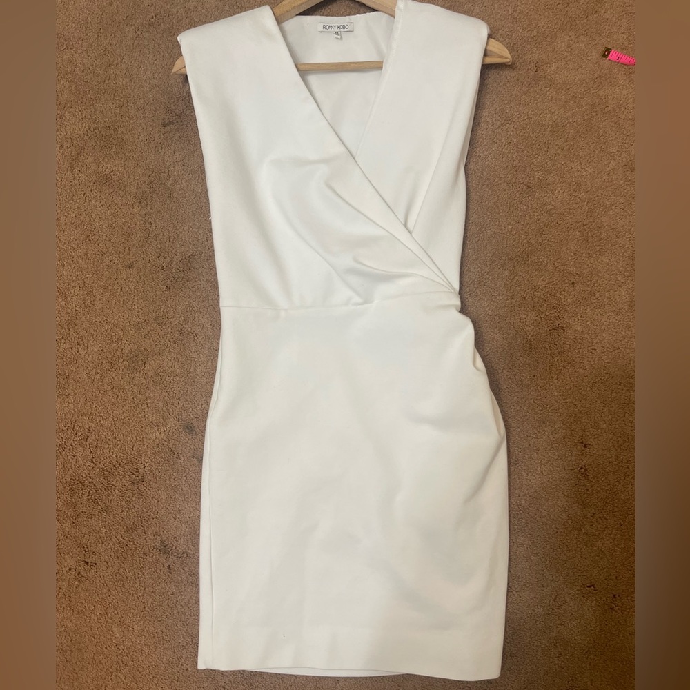 Ronny Kobo White Mini Crossover Side Zip V Neck Sleeveless Mini Dress Size Xs
